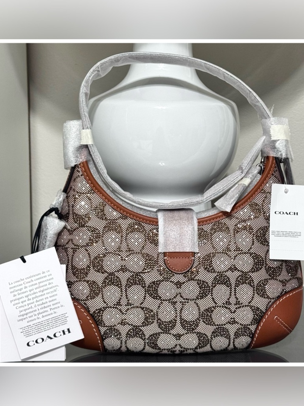 COACH Hamptons Hobo Bag In Crystal Signature Jacquard - Picture 3 of 14